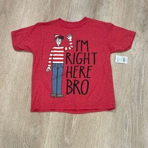 Where’s Waldo “I’m Right Here Bro” Red Short Sleeve T-Shirt, Kids 6/7 NWT